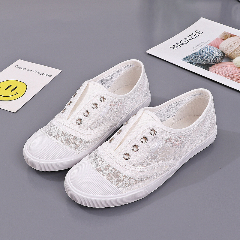 Fashion Lace White Canvas Shoe - Loafer Flat Women 评论和价格