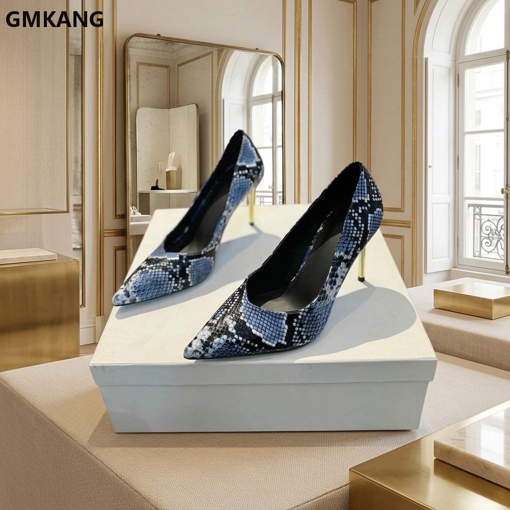 Women Snake Print Pointed Toe  - Court Heel Pointed 评论和价格