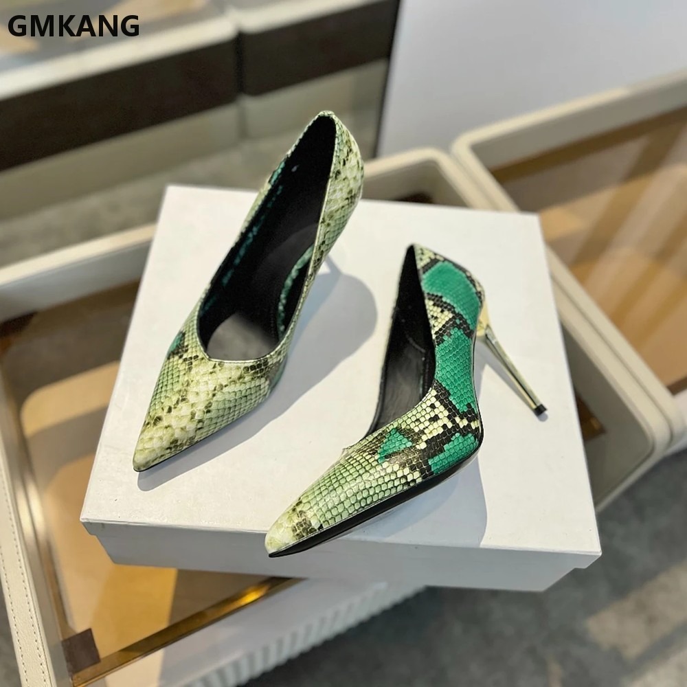 Women Snake Print Pointed Toe  - Court Heel Pointed 评论和价格