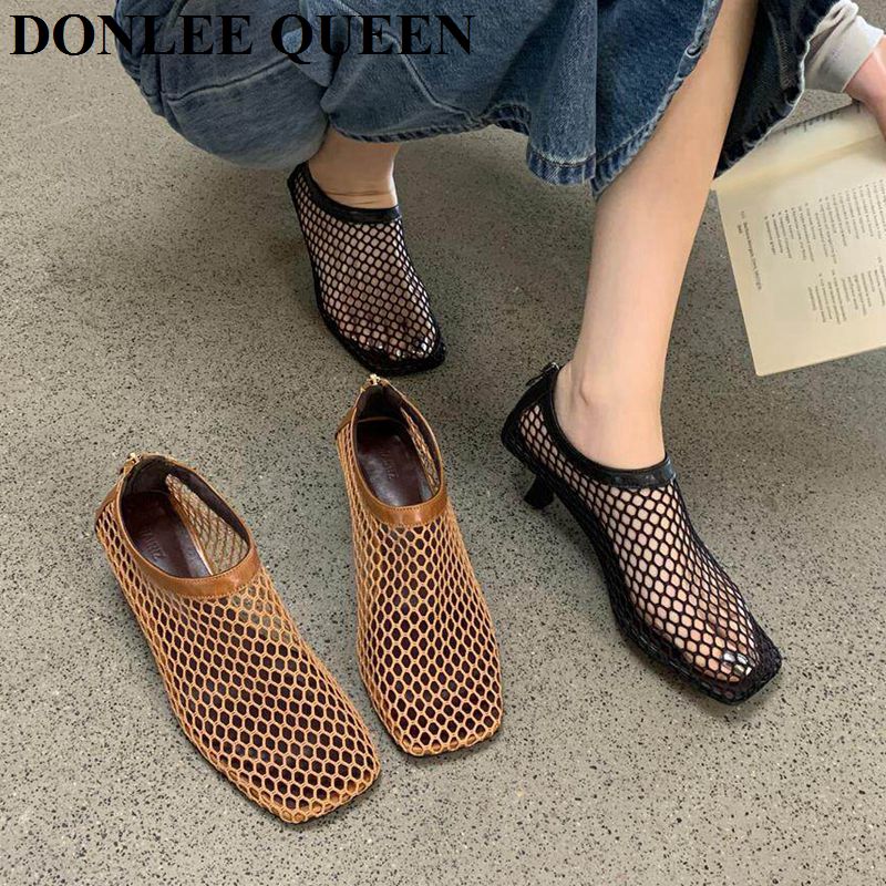 Vintage Mesh Square Toe Mule S - Women'S Shoes Kitten Heels 评论和价格
