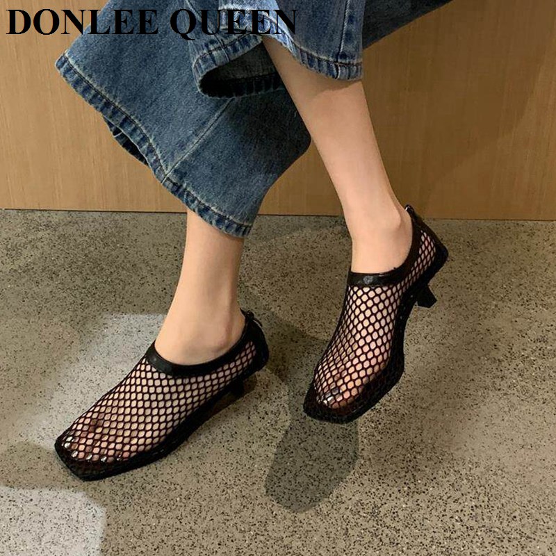 Vintage Mesh Square Toe Mule S - Women'S Shoes Kitten Heels 评论和价格