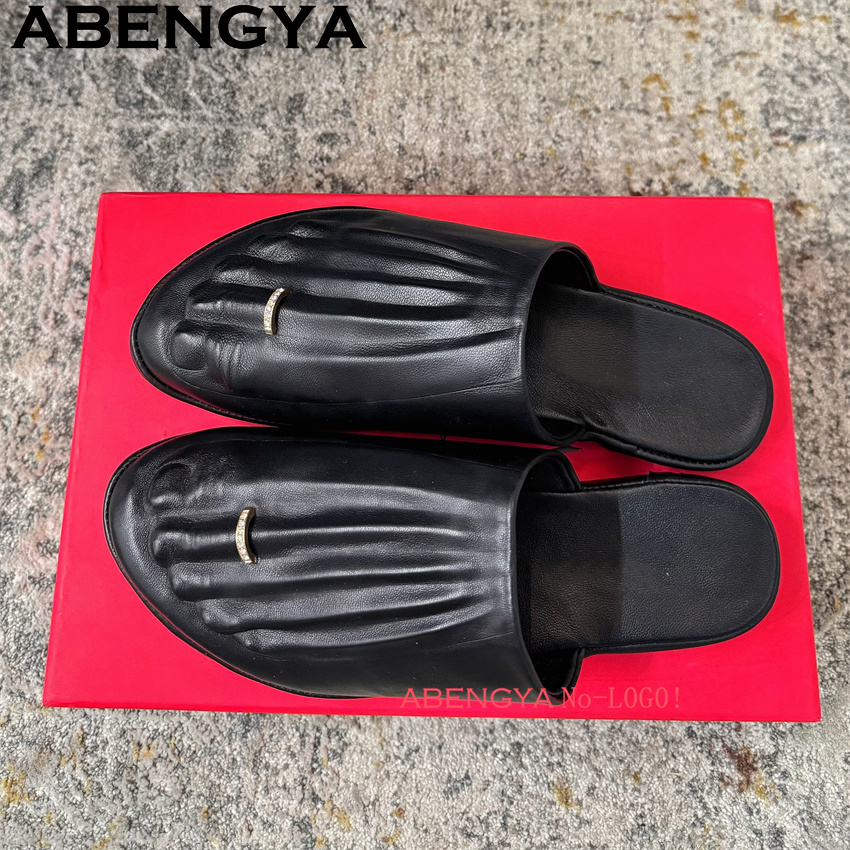 Black Real Leather Wrap Toe lo - Loafer Flat Women 评论和价格