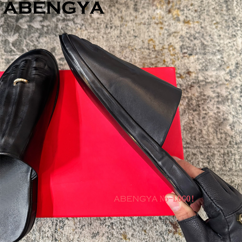 Black Real Leather Wrap Toe lo - Loafer Flat Women 评论和价格