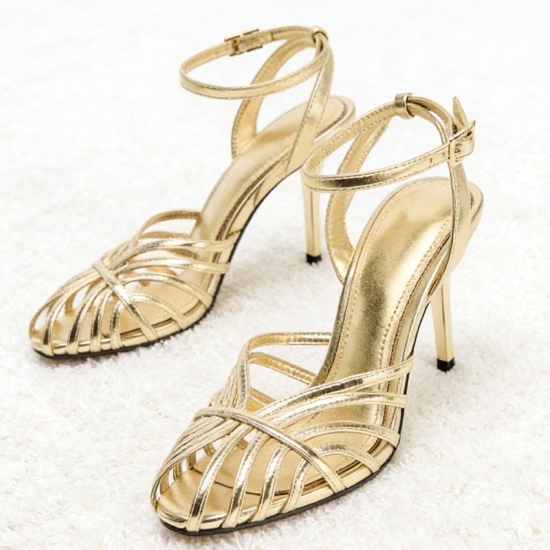 Sexy Gold Hollow Narrow Band H - Women Shoes Formal 评论和价格