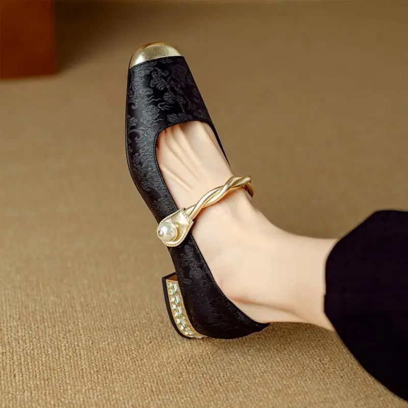Block Heel Woman Pumps Square  - Women Shoes Japanese Brand 评论和价格